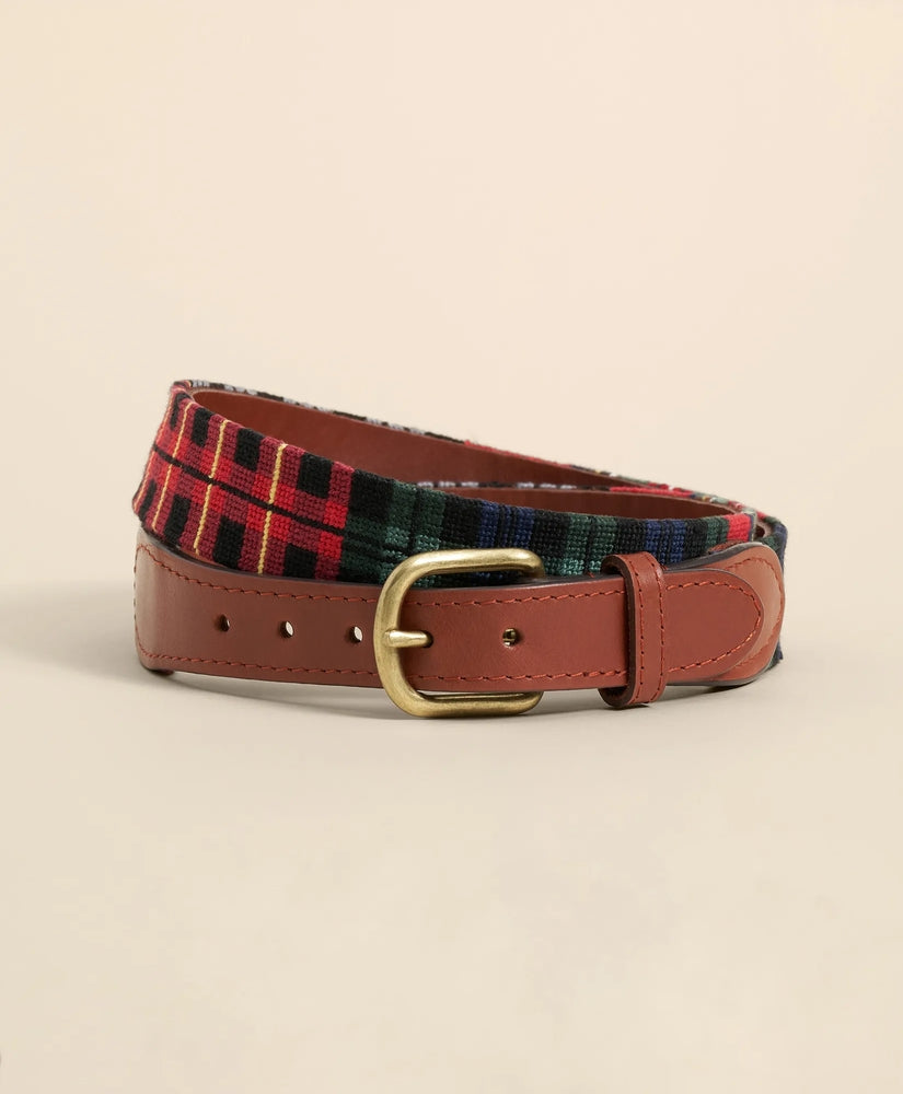 Brooks Brothers Men Smathers & Branson Needlepoint Plaid Belt