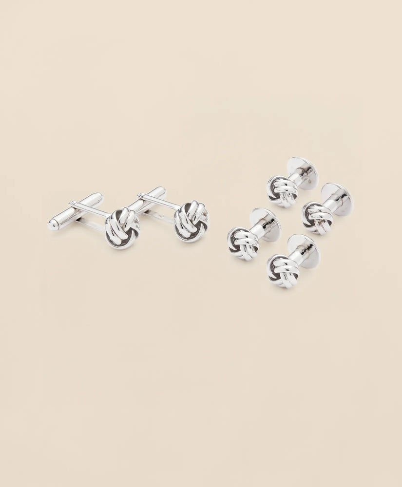 Brooks Brothers Men Sterling Silver Rhodium-Plated Knot Cufflinks