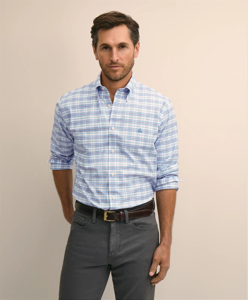 Brooks Brothers Men Stretch Cotton Non-Iron Oxford Polo Button Down Sport Shirt