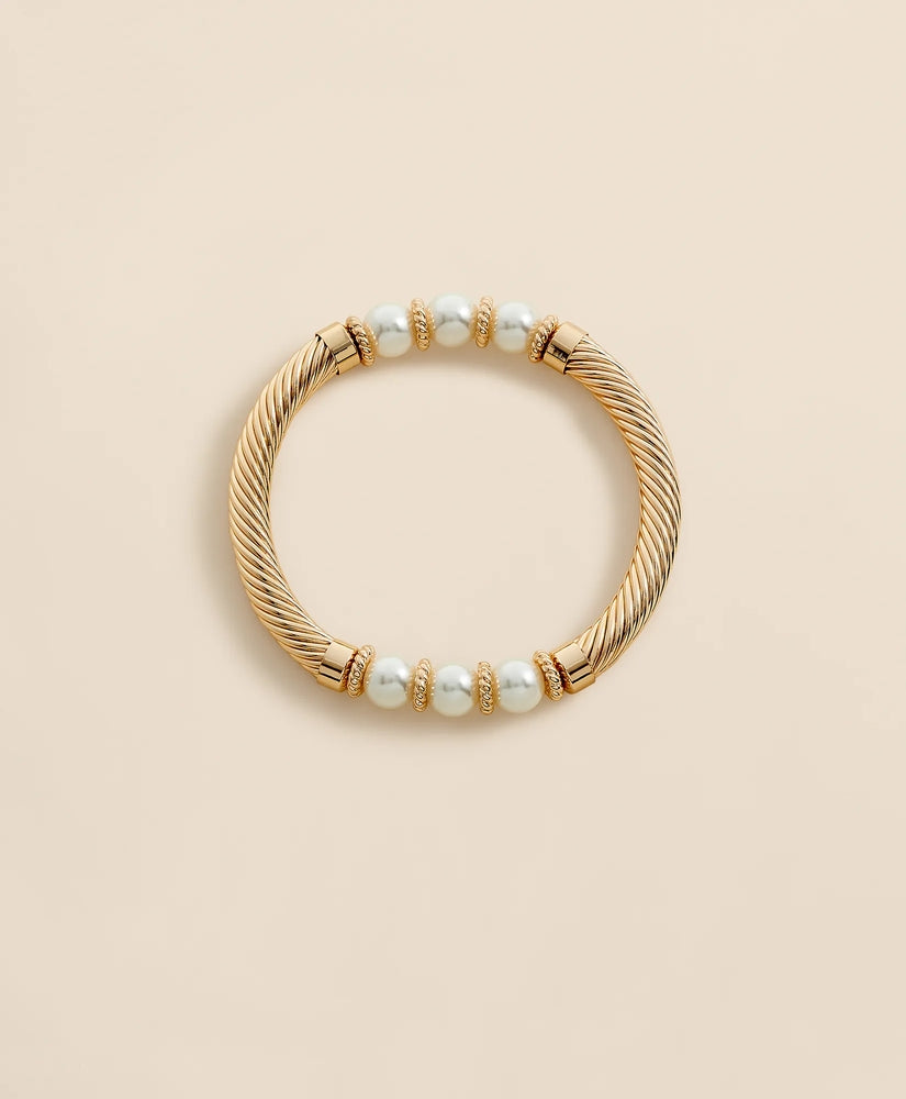 Brooks Brothers Women Stretch Faux-Pearl Bracelet with Gold-Plated Rope Detail