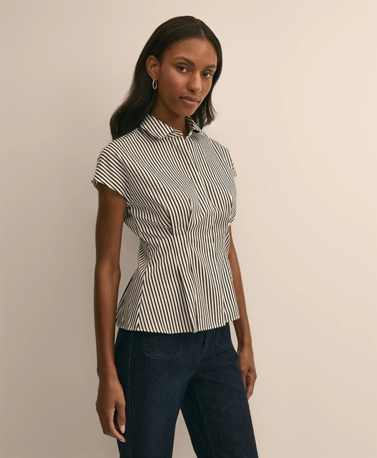Brooks Brothers Women Cotton Sateen Stripe Peplum Shirt