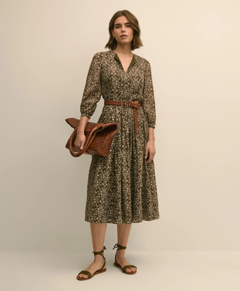 Brooks Brothers Women Tie-Neck Pleated Floral-Trellis Print Dress