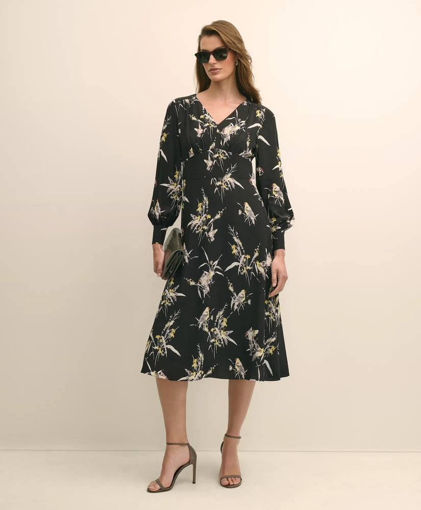 Brooks Brothers Sale Viscose Fit & Flare Bird Print Dress