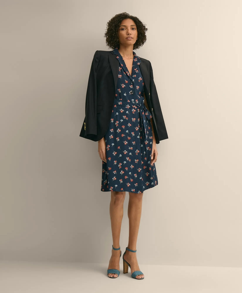 Brooks Brothers Sale Viscose Floral Short-Sleeve Belted Shirt Dress