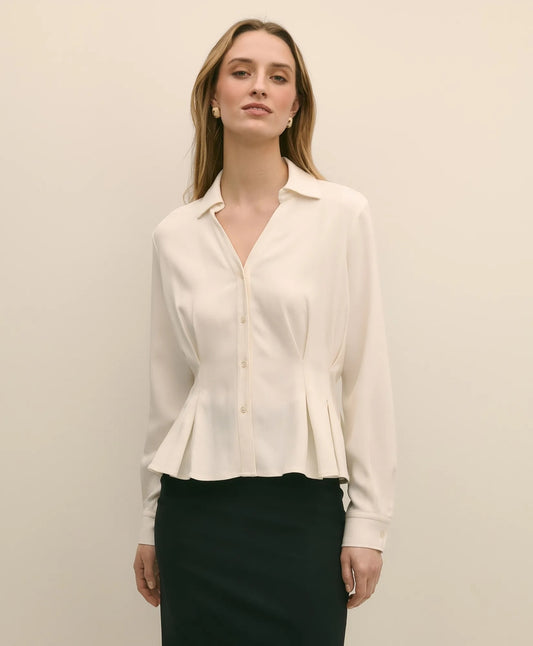Brooks Brothers Sale Viscose Pleated Peplum Blouse