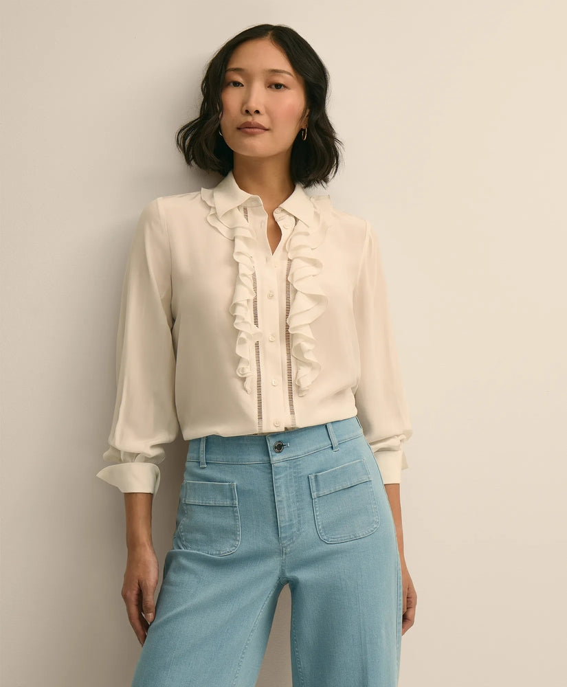 Brooks Brothers Sale Viscose Ruffle Open-Stitch Placket Blouse