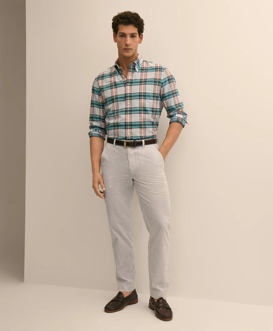 Brooks Brothers Men Washed Cotton Seersucker Pants