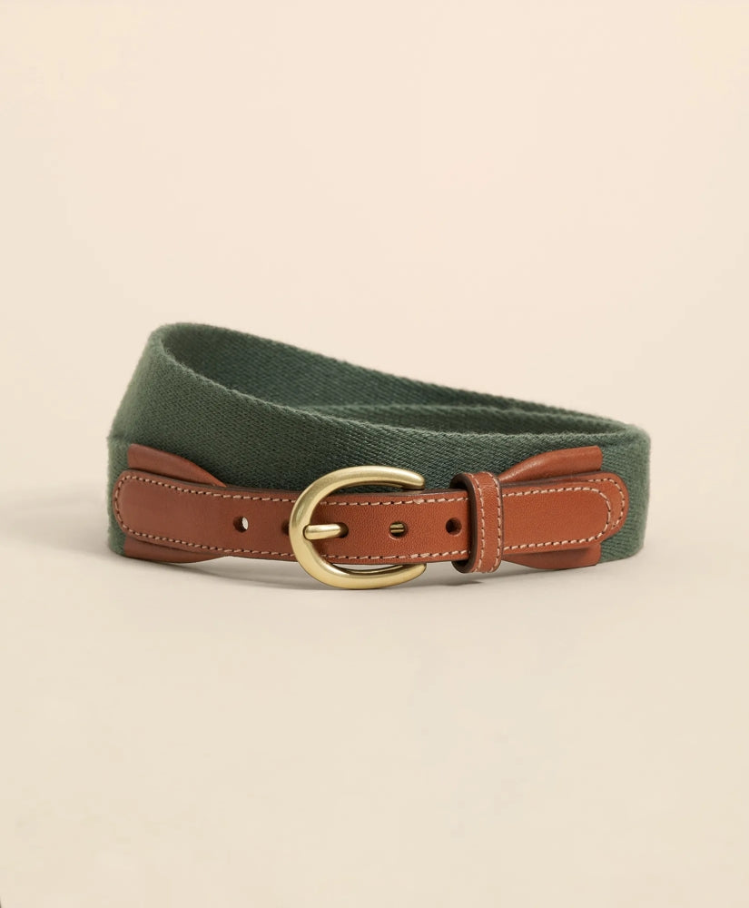 Brooks Brothers Men Webbed Leather-Accent Belt