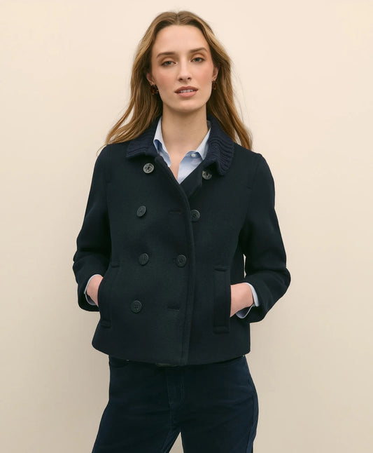 Brooks Brothers Sale Wool Cropped Peacoat With Sweater Collar