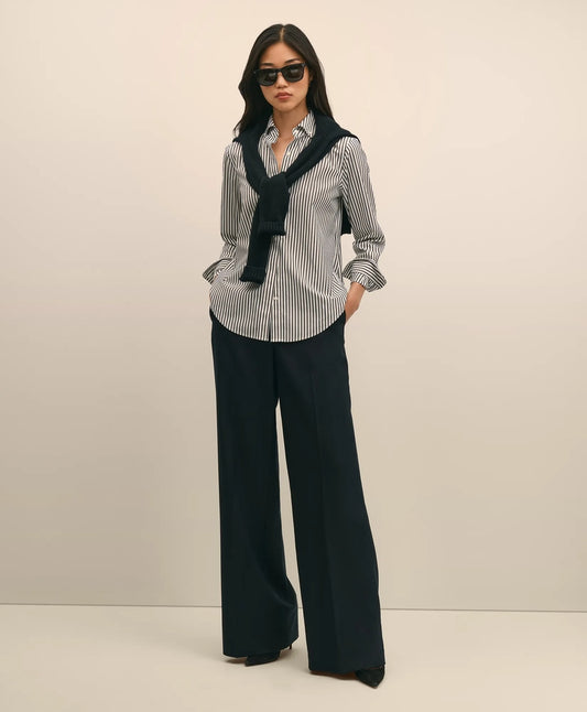 Brooks Brothers Women Wool Flannel High Waisted Wide-Leg Pant