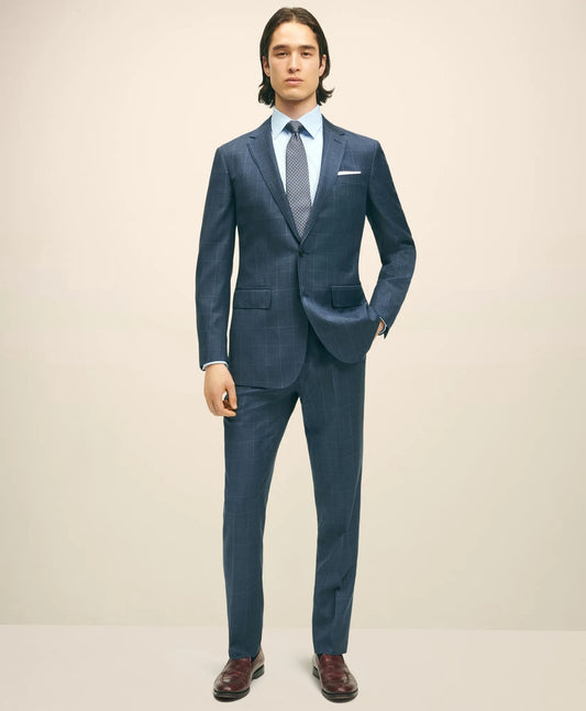 Brooks Brothers Men Slim Fit Wool Windowpane 1818 Suit