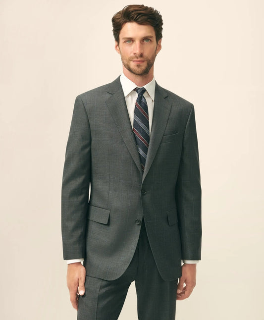 Brooks Brothers Men Classic Fit Wool Windowpane 1818 Suit