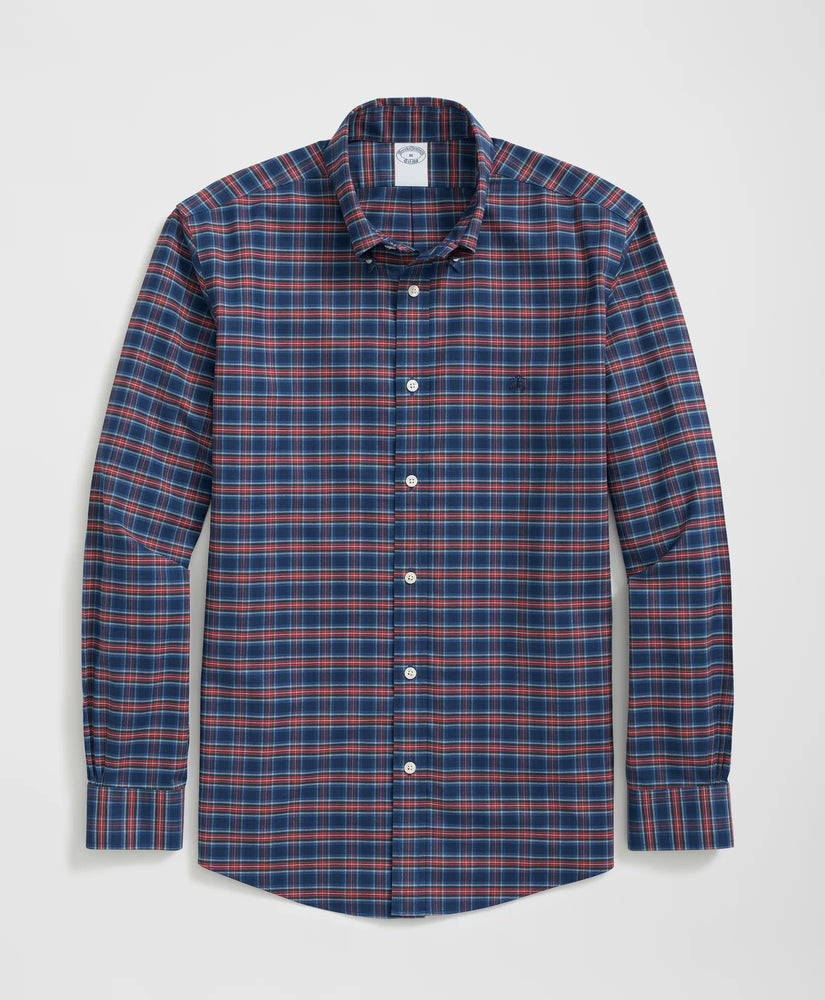 Brooks Brothers Sale Stretch Cotton Non-Iron Oxford Polo Button Down Collar, Tartan Shirt