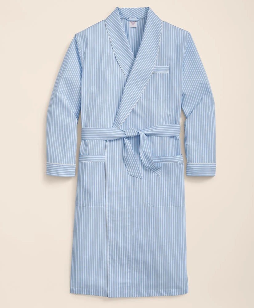 Brooks Brothers Men Cotton Broadcloth Bengal Striped Robe