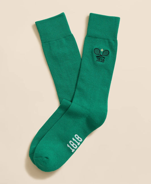 Brooks Brothers Men Cotton Blend Ribbed Socks with Embroidered Tennis Racquets