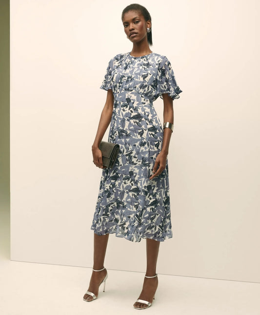 Brooks Brothers Sale Chiffon Floral Flutter Sleeve Dress