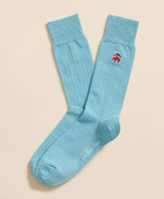 Brooks Brothers Men Cotton Blend Ribbed Socks with Embroidered Golden Fleece